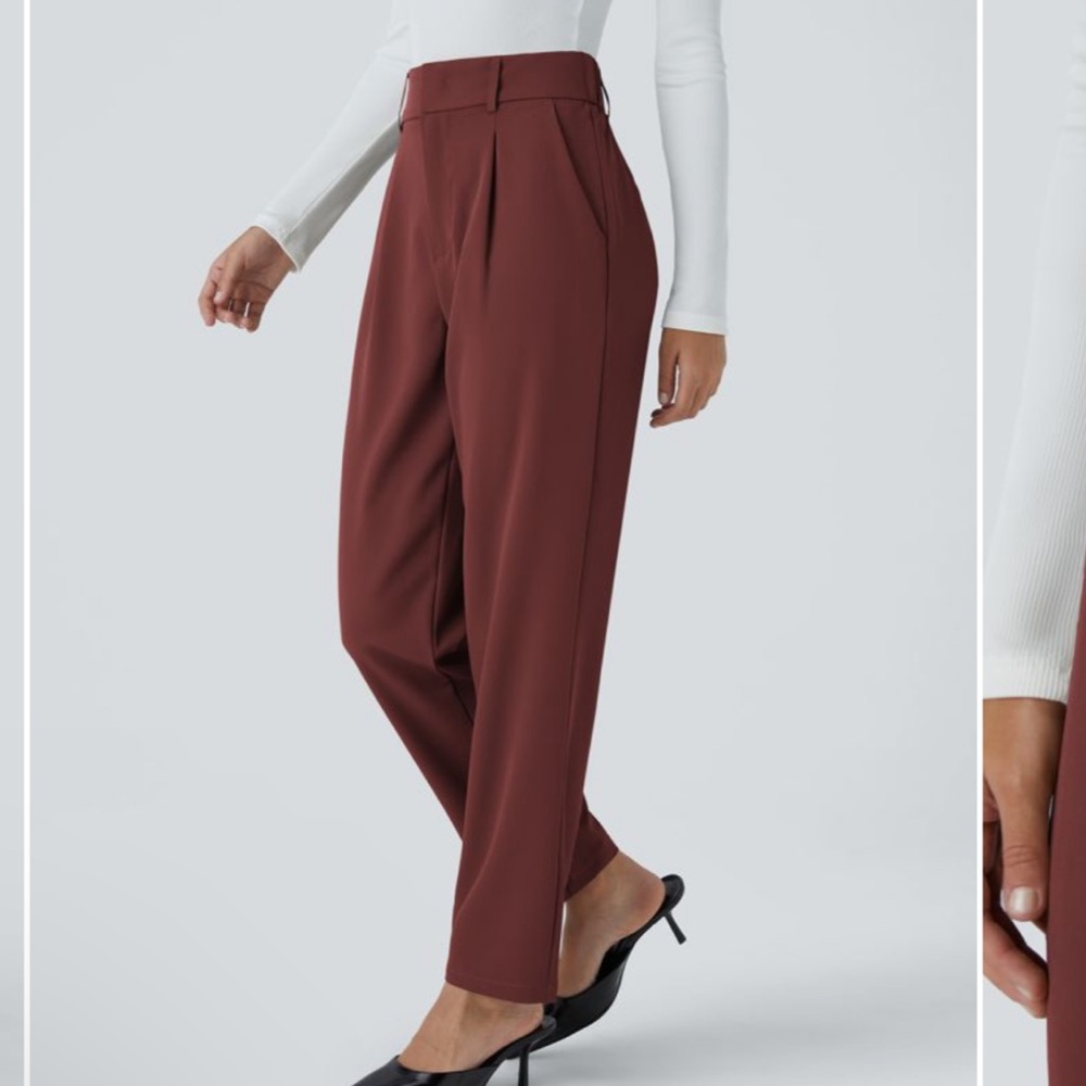 Halara High Waisted Side Pocket Solid Work Tapered Pants madder brown (red) XL